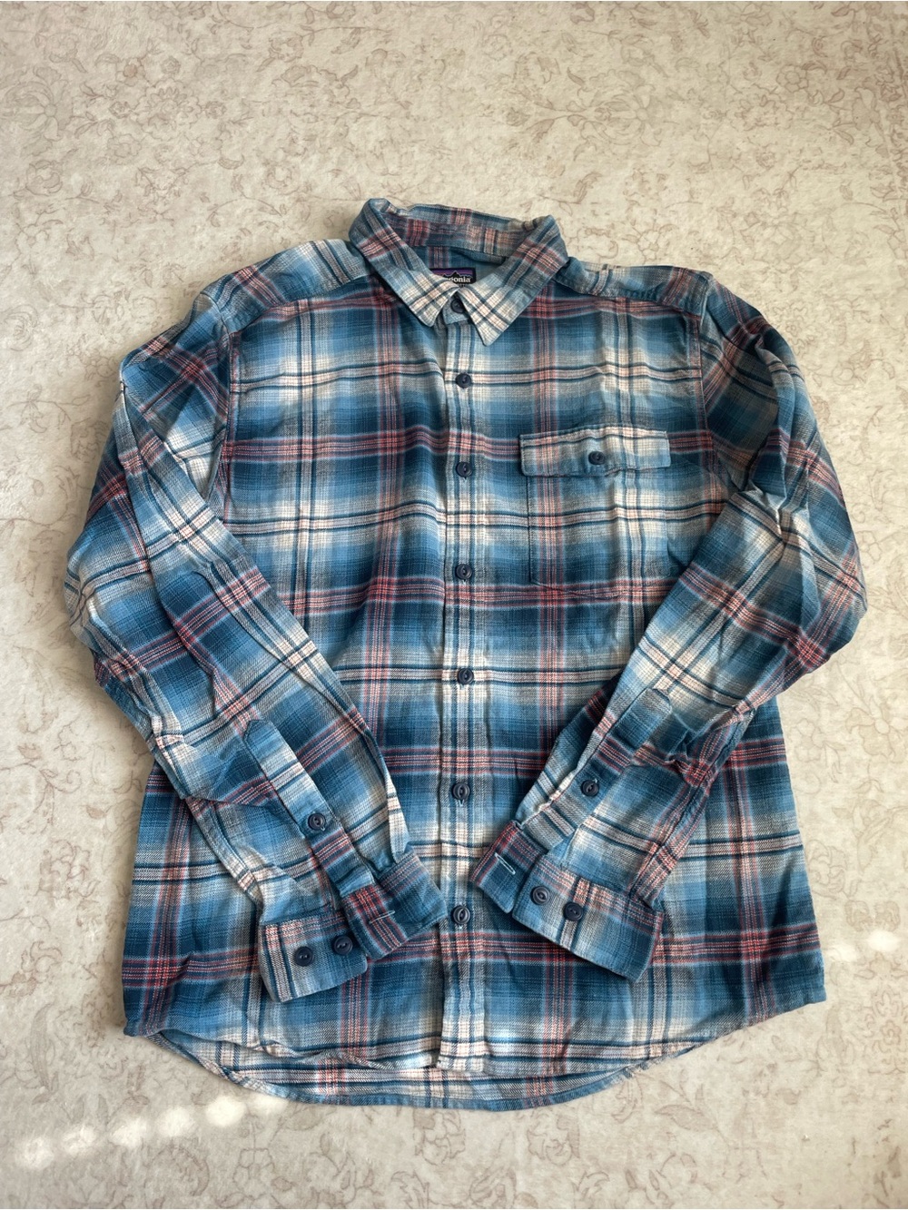 Patagonia Blue and Cream Plaid Button-Down Shirt
